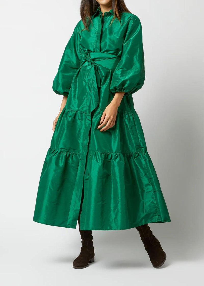 ANN MASHBURN Isla Shirtdress - Green Silk Taffeta