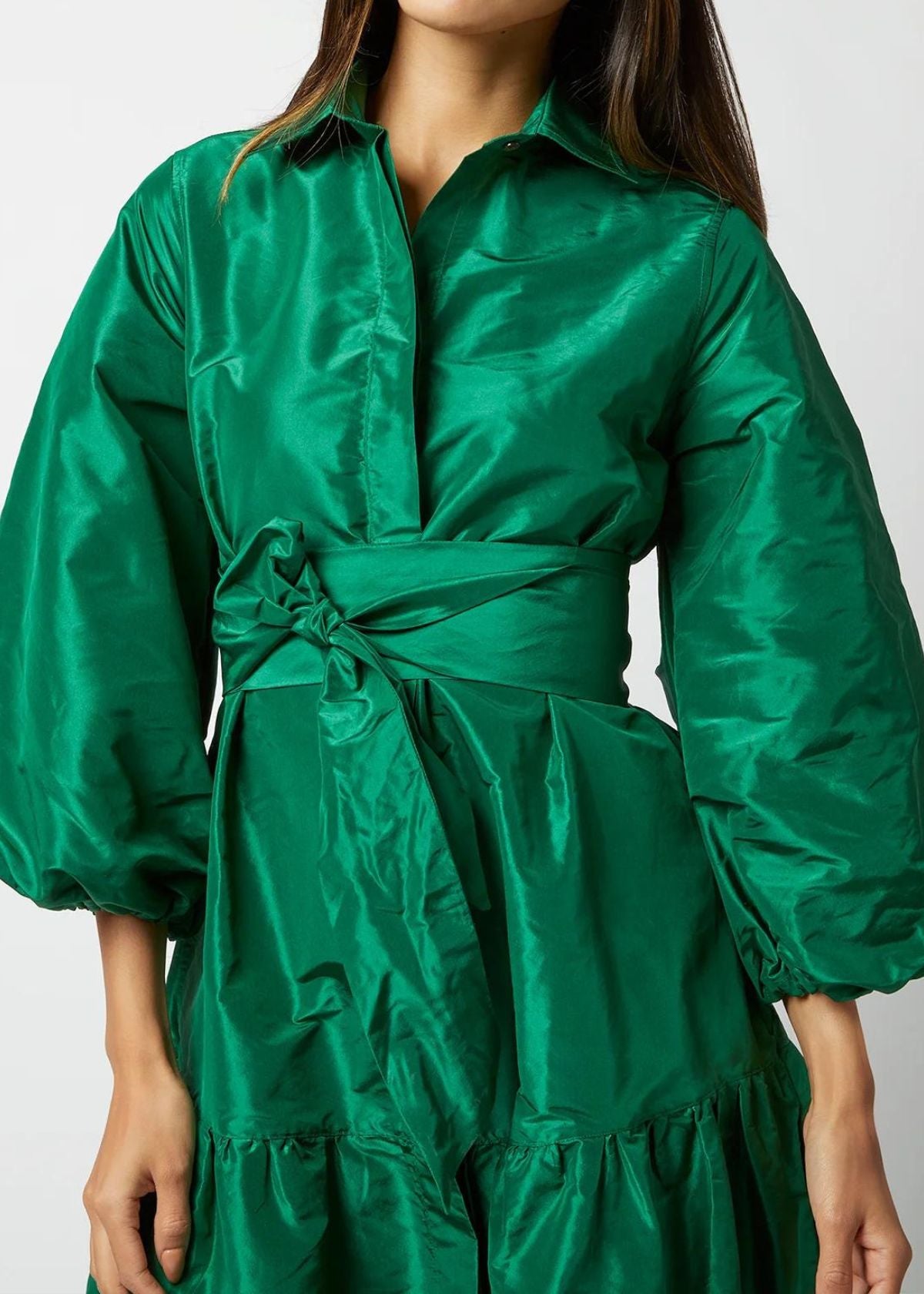 ANN MASHBURN Isla Shirtdress - Green Silk Taffeta