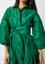 ANN MASHBURN Isla Shirtdress - Green Silk Taffeta