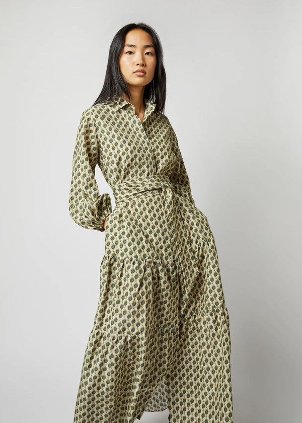 ANN MASHBURN Isla Shirtdress - Ivory Multi Peacock Feather Habotai