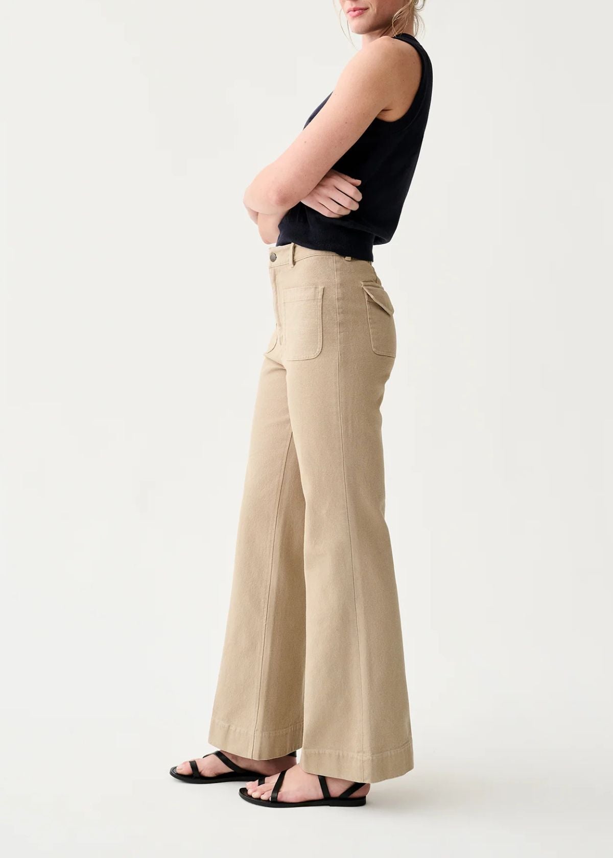 ANN MASHBURN Camile Patch Pocket Jean - Khaki Stretch Canvas