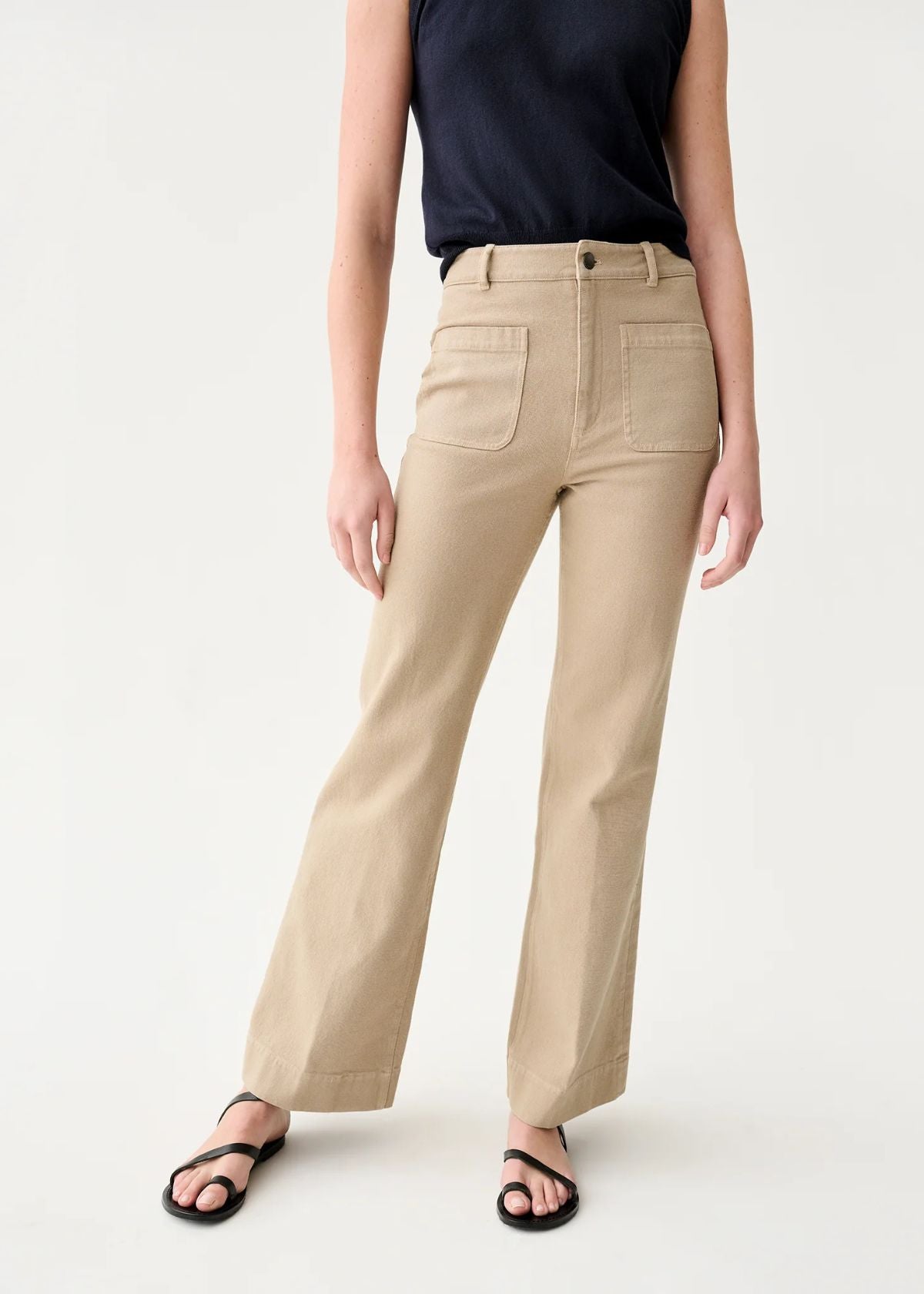 ANN MASHBURN Camile Patch Pocket Jean - Khaki Stretch Canvas
