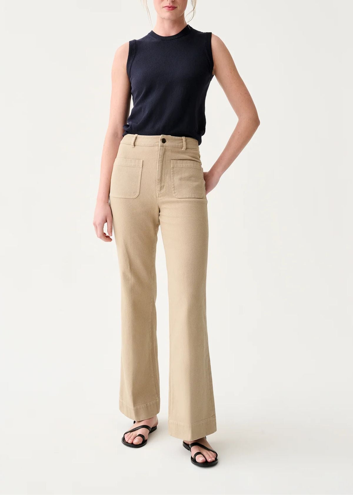 ANN MASHBURN Camile Patch Pocket Jean - Khaki Stretch Canvas