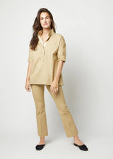 ANN MASHBURN Faye Flare Cropped Pant - Khaki Stretch Sateen