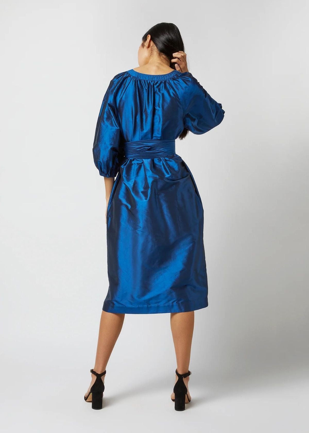 ANN MASHBURN Trapunto Blouson Dress - Lapis Silk Shantung