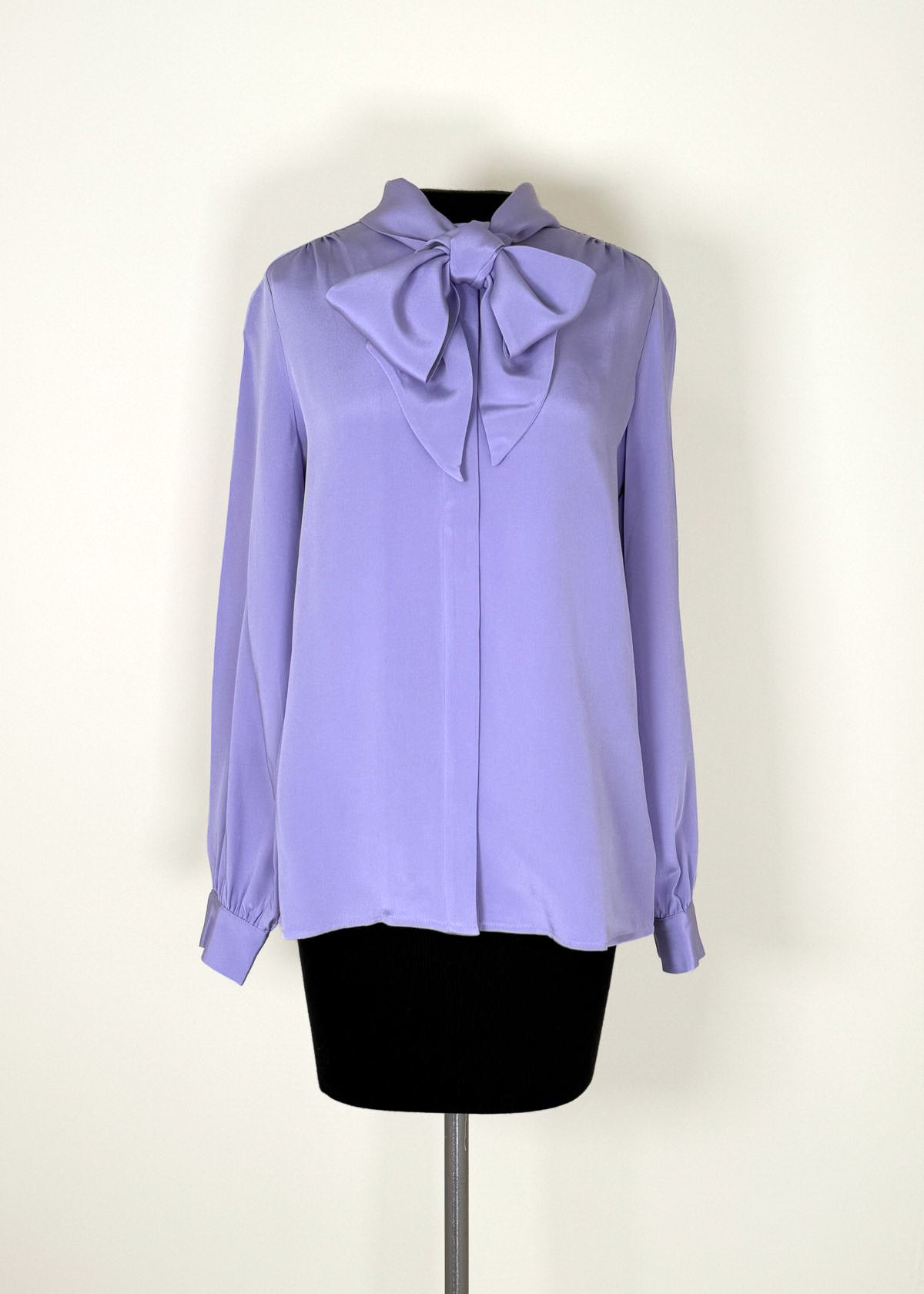 ANN MASHBURN Tie Neck Top - Lavender Silk Crepe de Chine