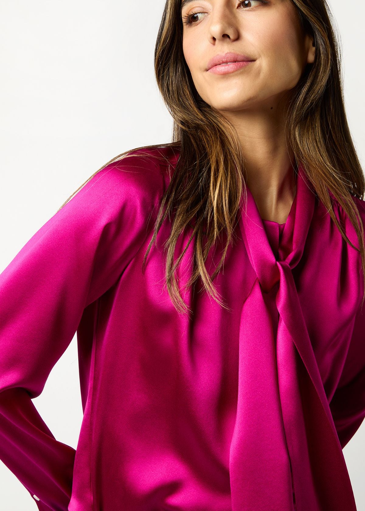 ANN MASHBURN Tie Neck Top - Magenta Silk Charmeuse