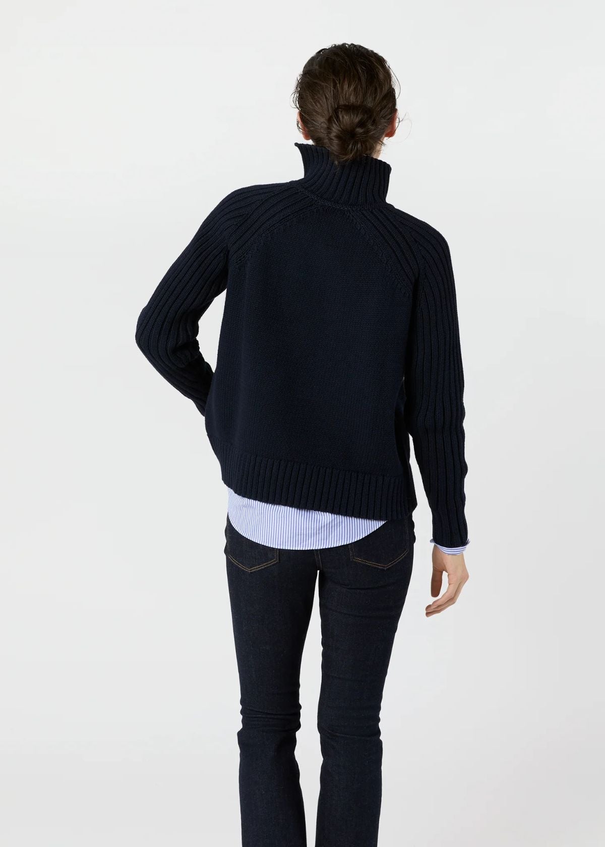 ANN MASHBURN Ines Side Funnel Neck Sweater - Navy Cotton Tape Yard