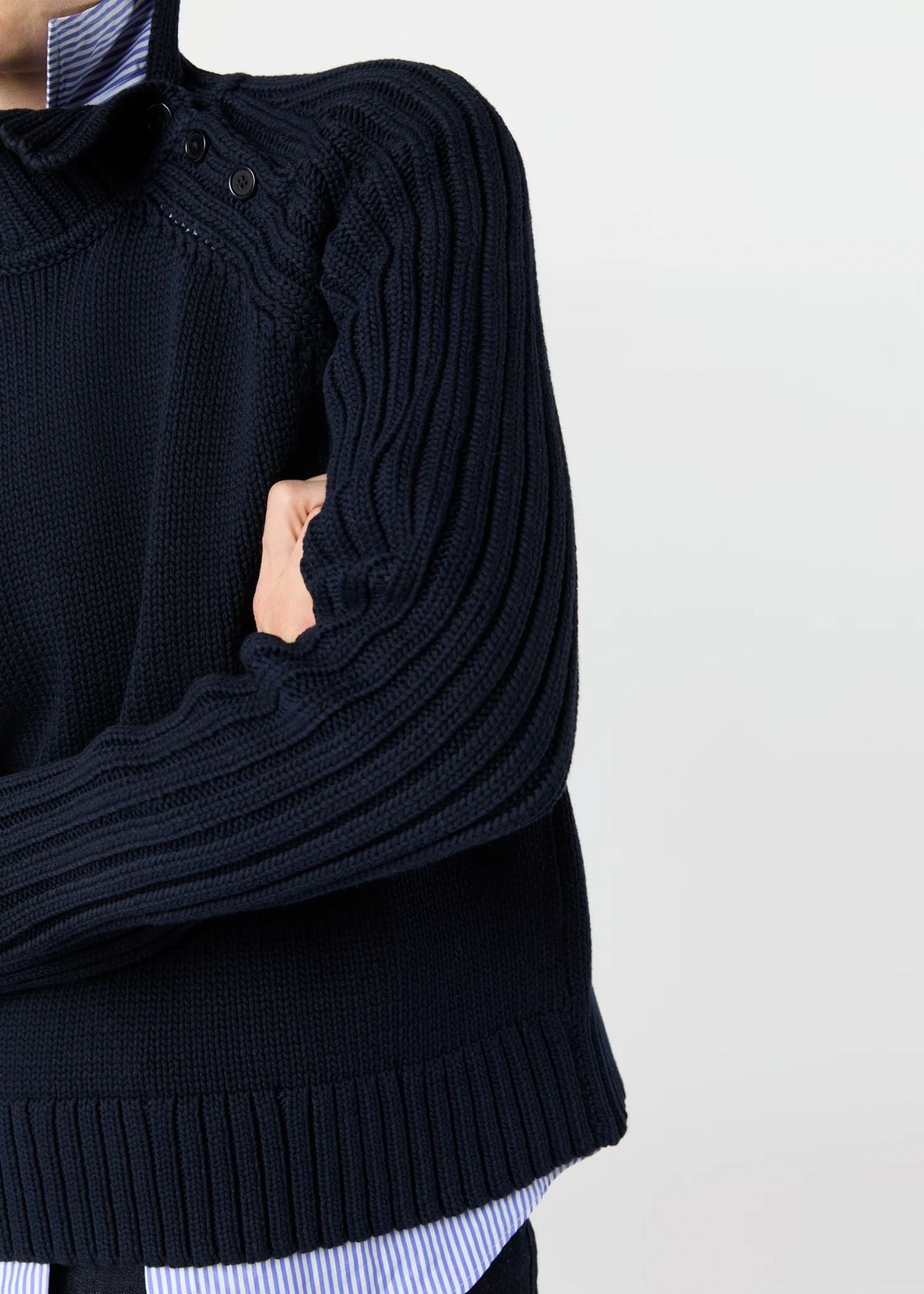 ANN MASHBURN Ines Side Funnel Neck Sweater - Navy Cotton Tape Yard