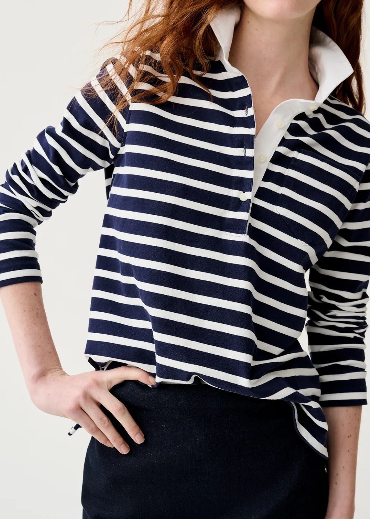 ANN MASHBURN Franny Rugby Polo Top - Navy/White