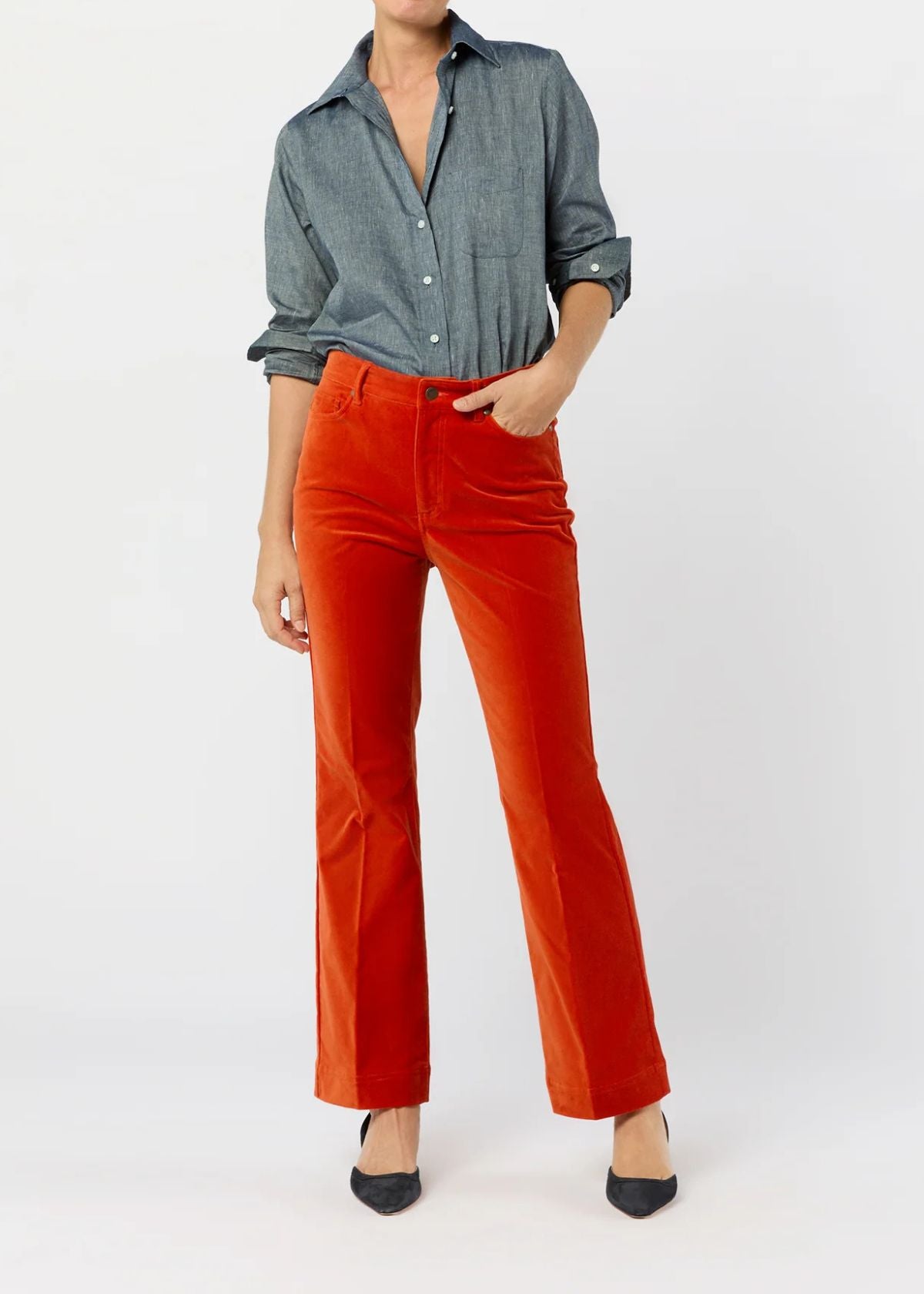 ANN MASHBURN Kendall Flare 5-Pocket Jean - Persimmon Stretch Velveteen