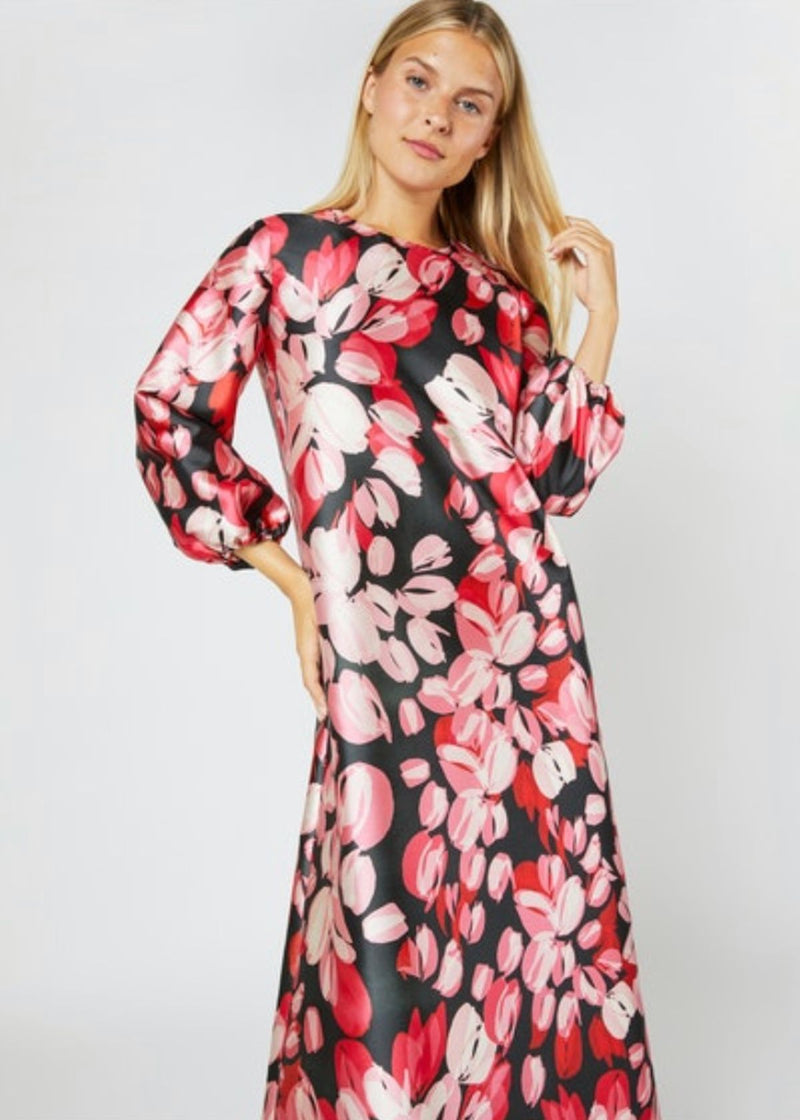 ANN MASHBURN Long Sleeve Paige Maxi Dress - Pink & Black Floral