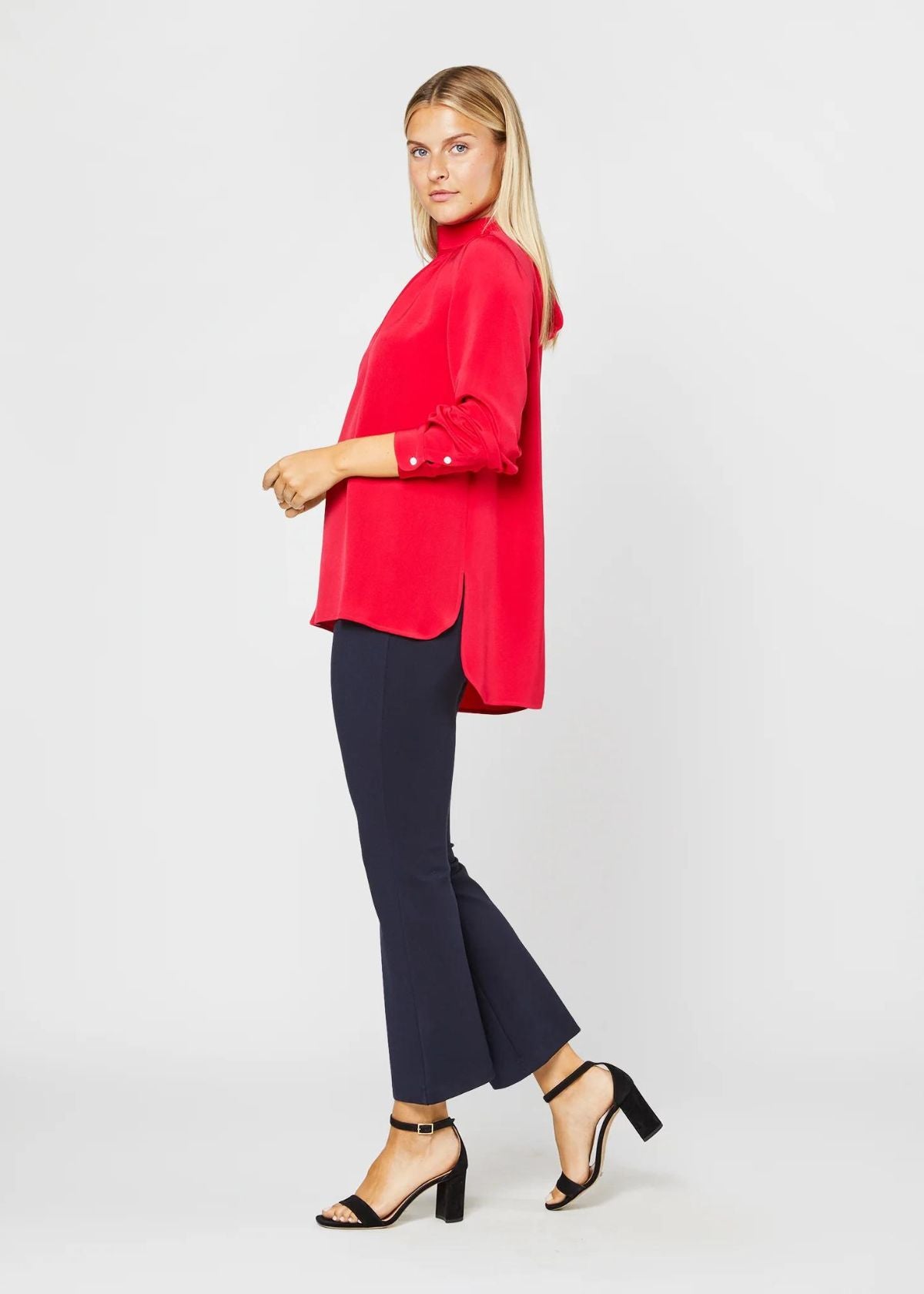 ANN MASHBURN Colette Tie Neck Silk Top - Red