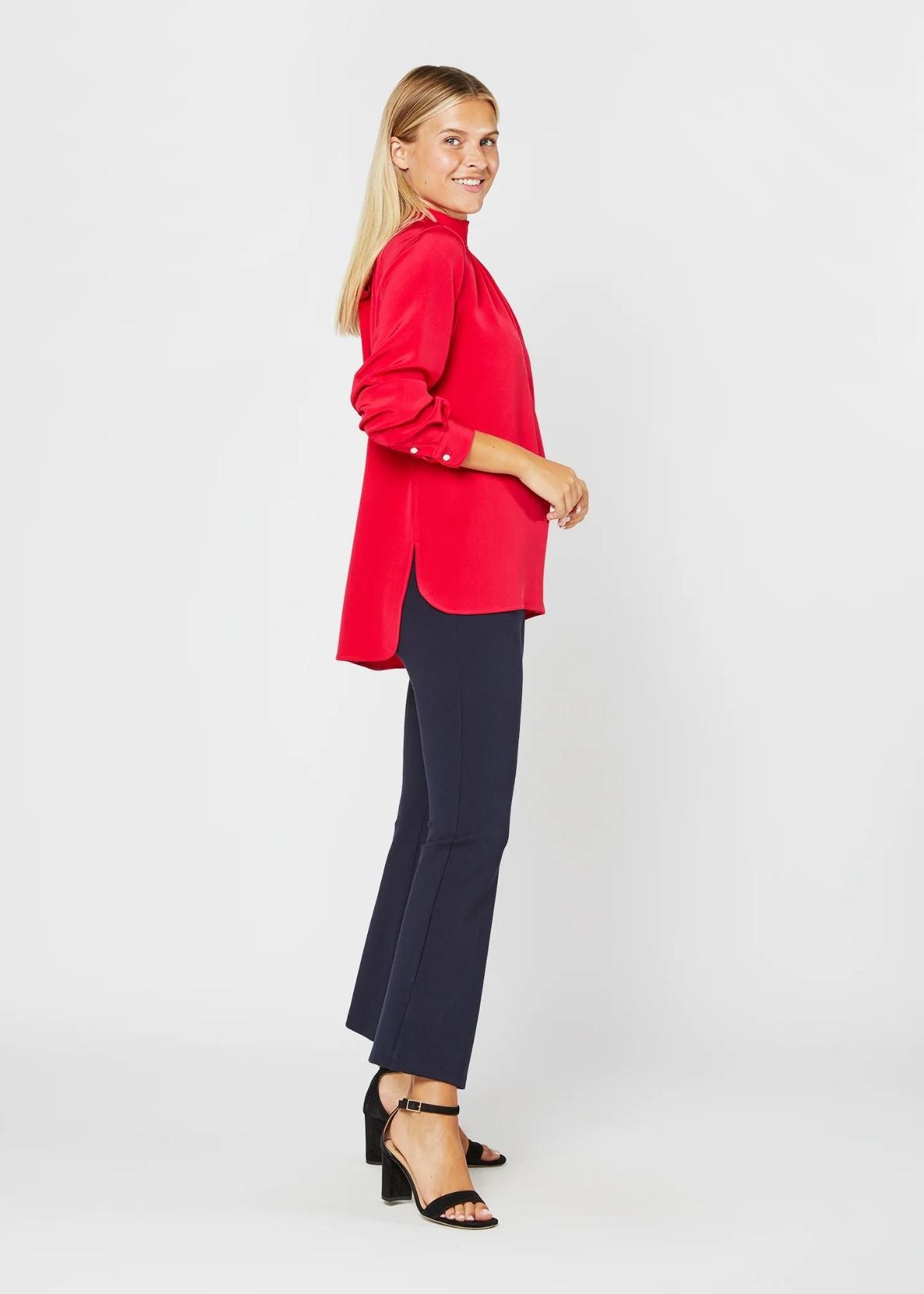 ANN MASHBURN Colette Tie Neck Silk Top - Red