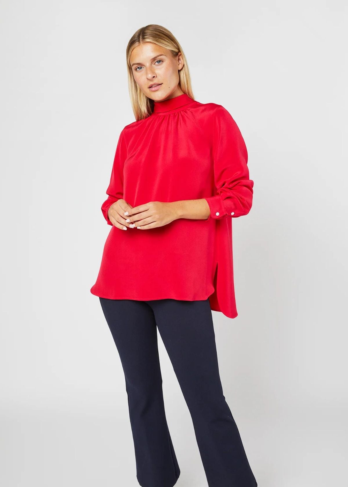 ANN MASHBURN Colette Tie Neck Silk Top - Red