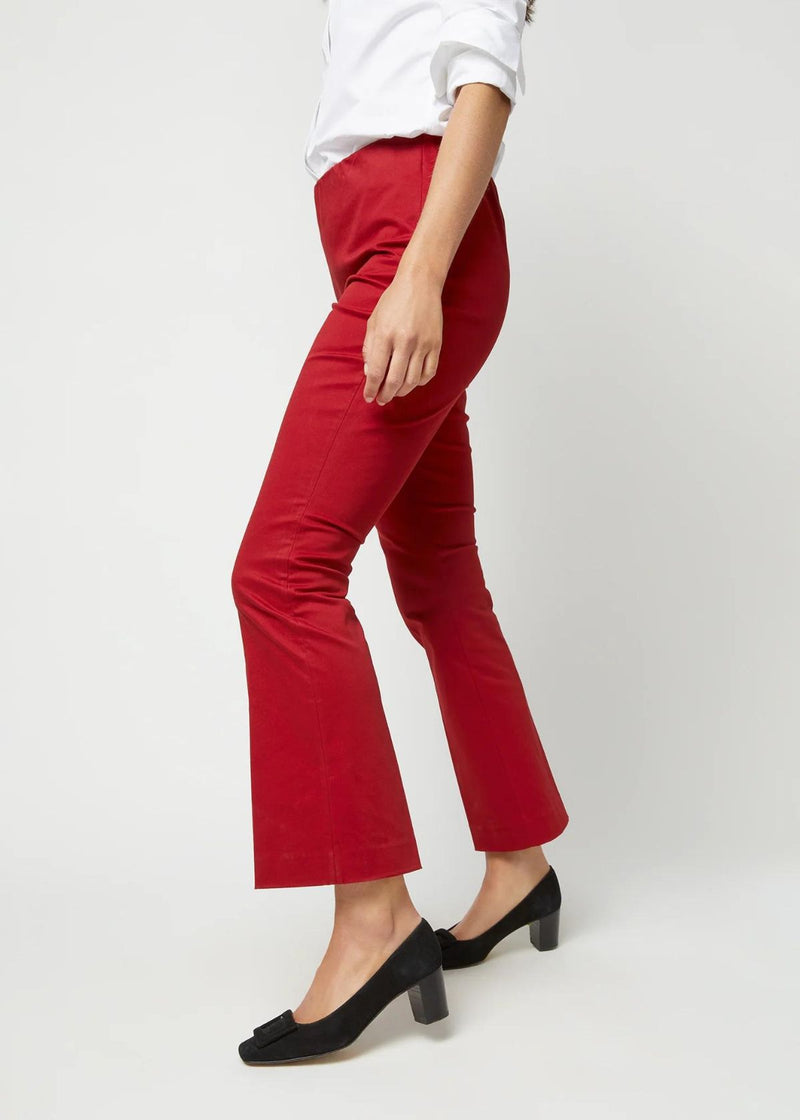 ANN MASHBURN Faye Flare Cropped Pant - Red Stretch Sateen