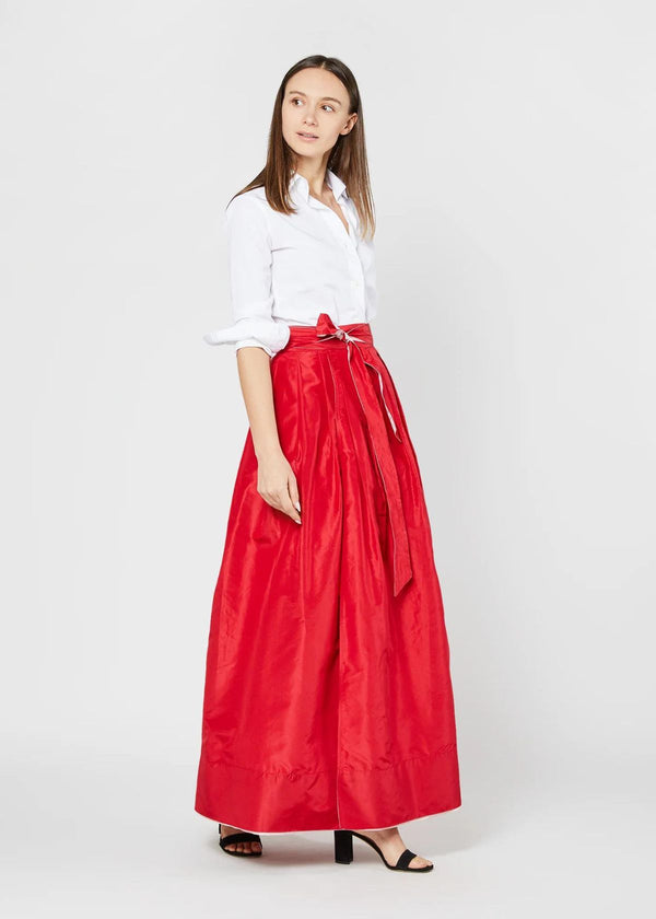 ANN MASHBURN Reversible Pleated Wrap Skirt - Light Pink/Red Silk Taffeta