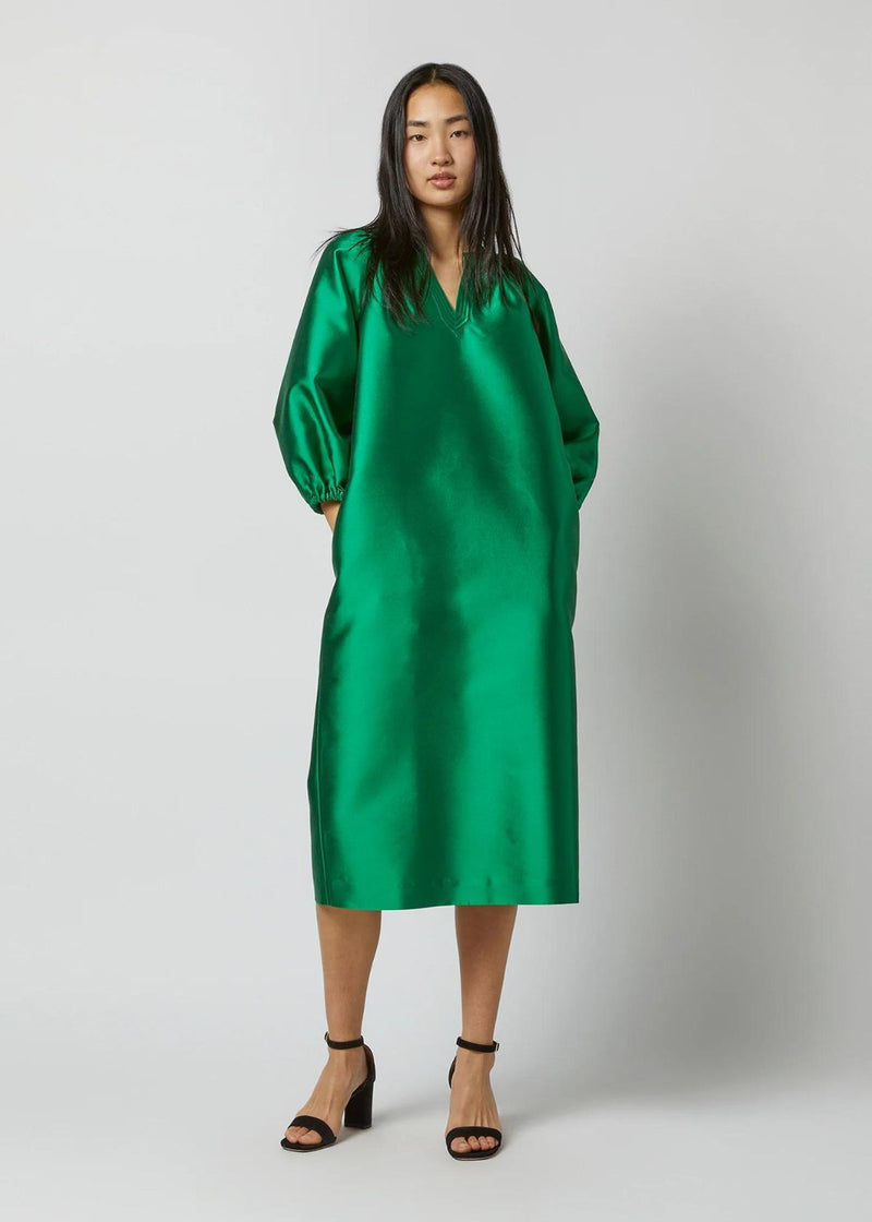 ANN MASHBURN Trapunto Blouson Dress - Emerald