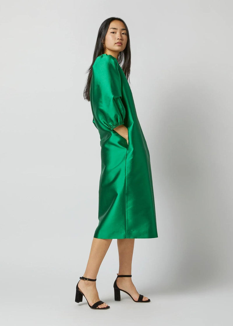 ANN MASHBURN Trapunto Blouson Dress - Emerald