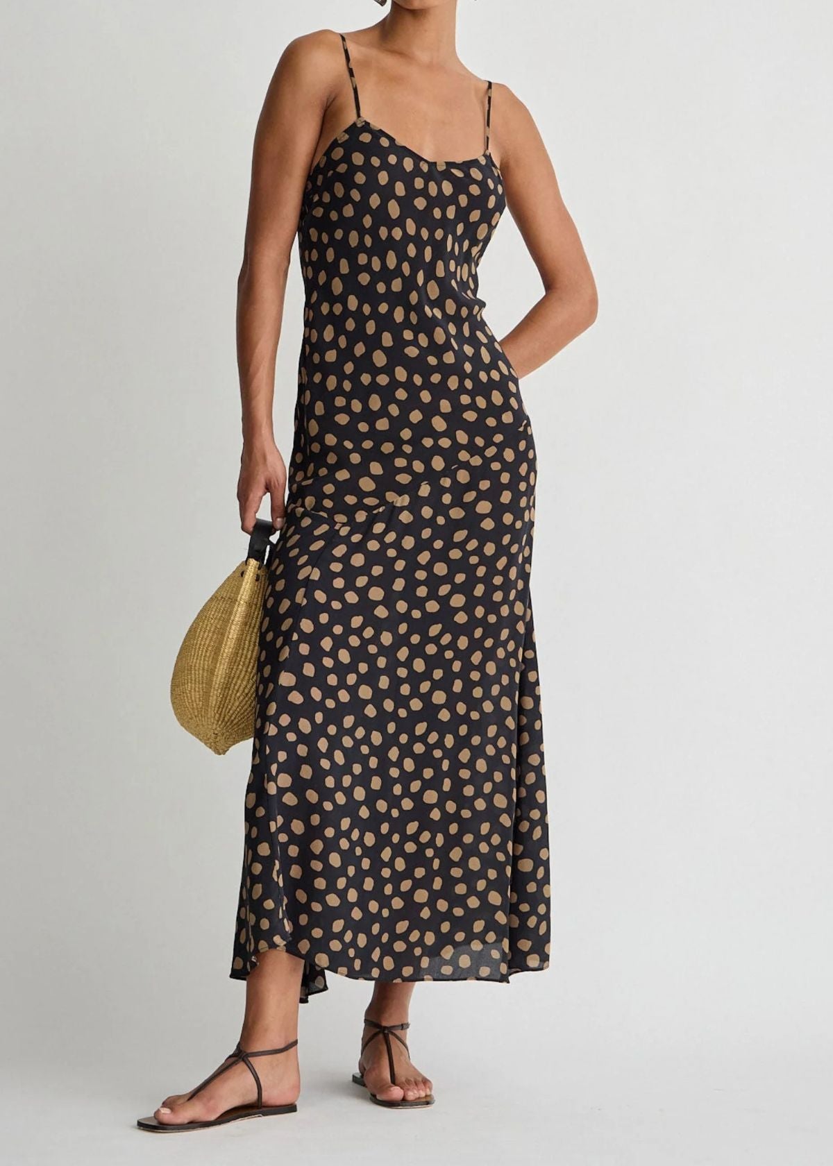 APIECE APART Kasimira Bias Cut Slip Dress - Yayoi Black and Camel