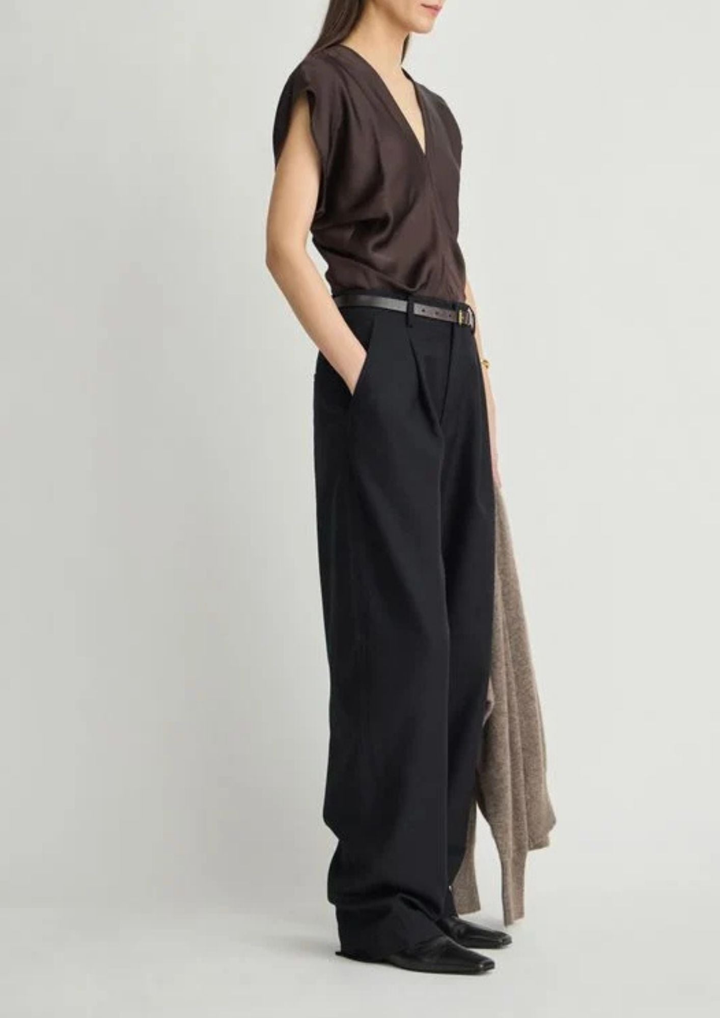 APIECE APART Monde Drape Bias Top - Black Coffee