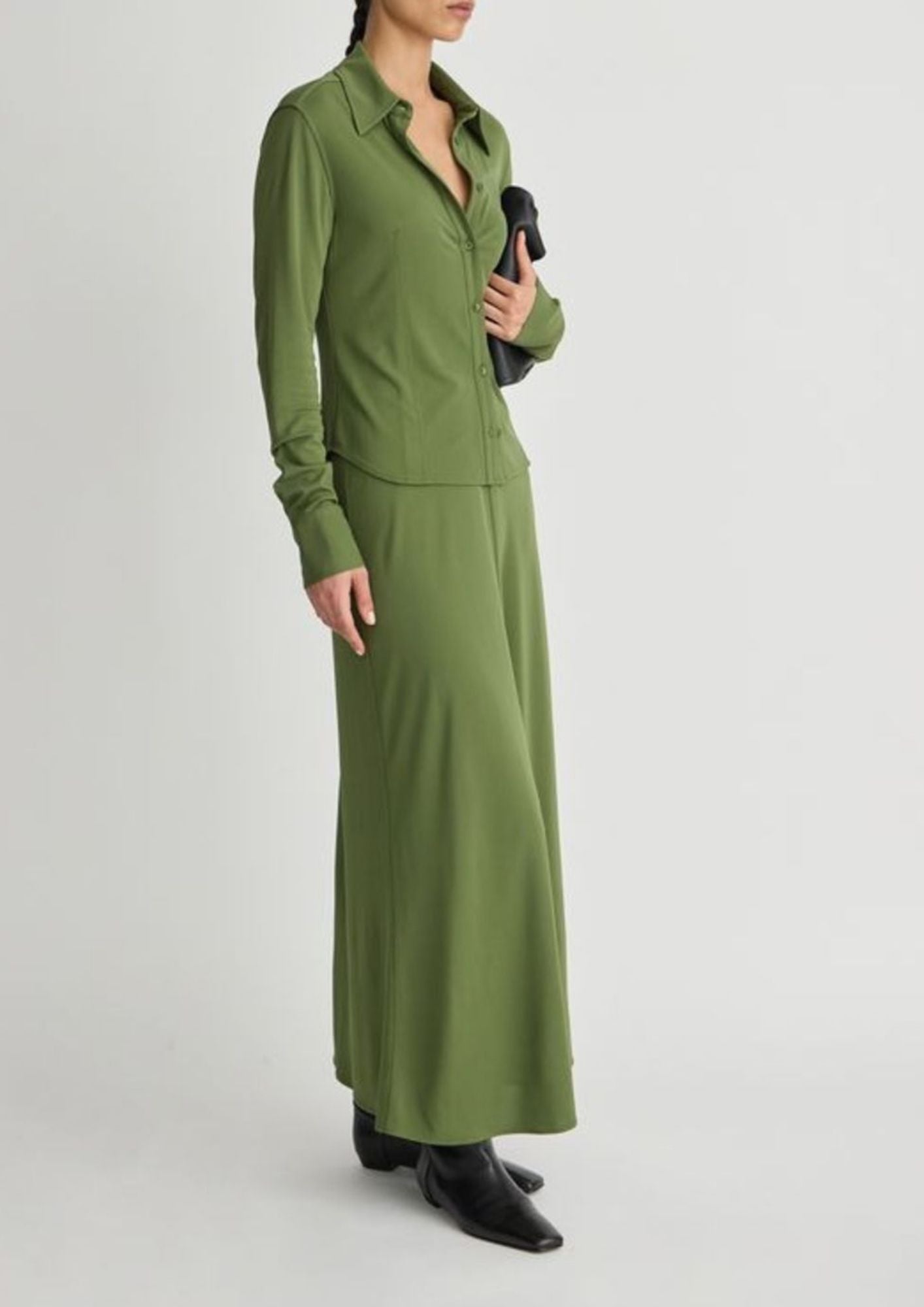 APIECE APART Merce Slinky Slim Button Front Top - Cypress