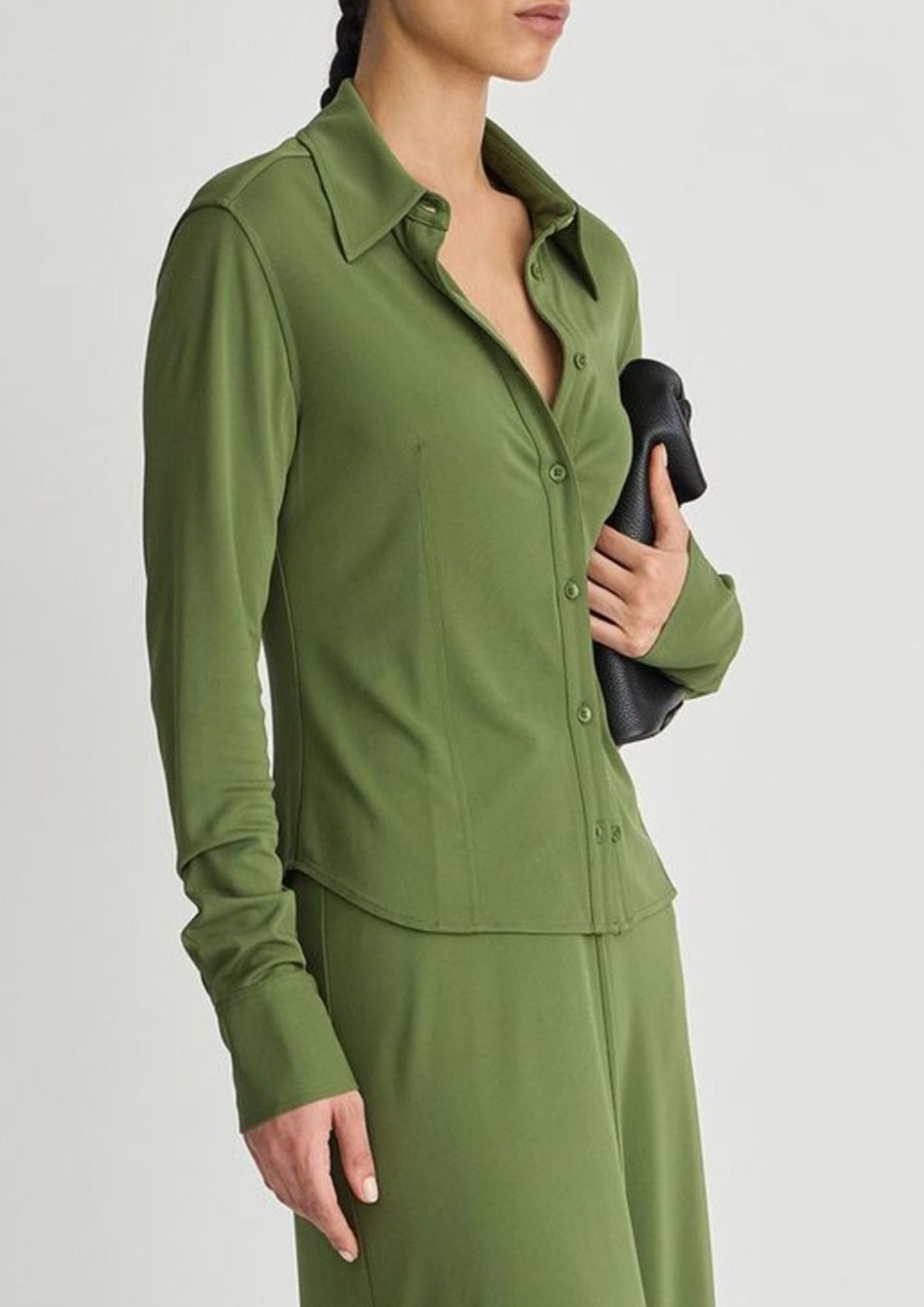 APIECE APART Merce Slinky Slim Button Front Top - Cypress