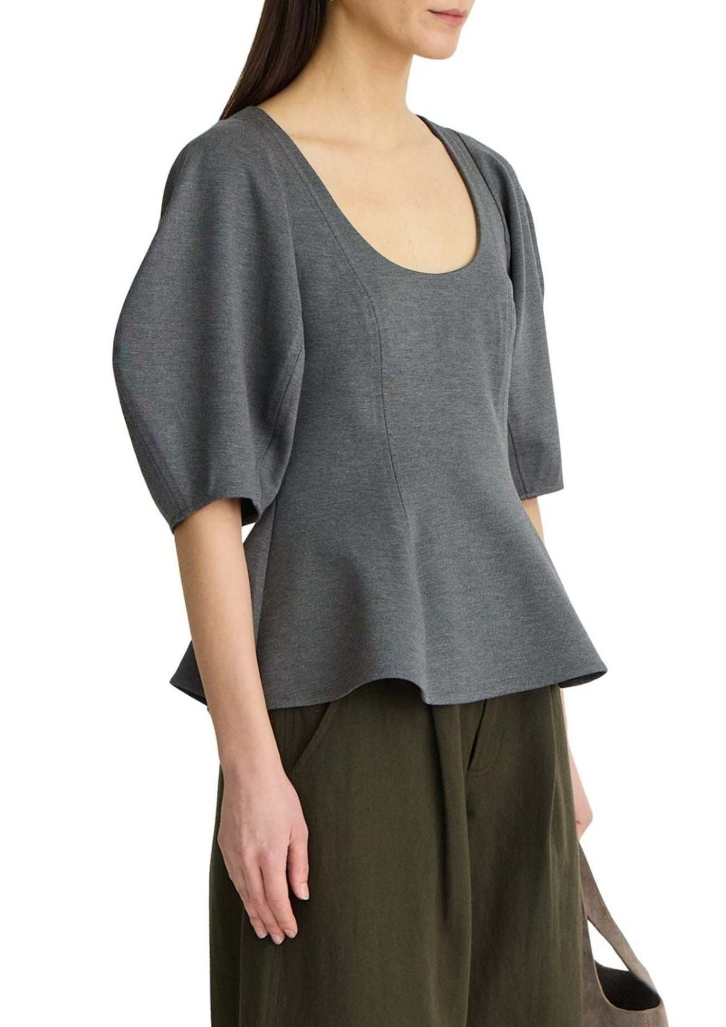 APART APIECE Bebe Ponte Peplum Top - Heather Grey