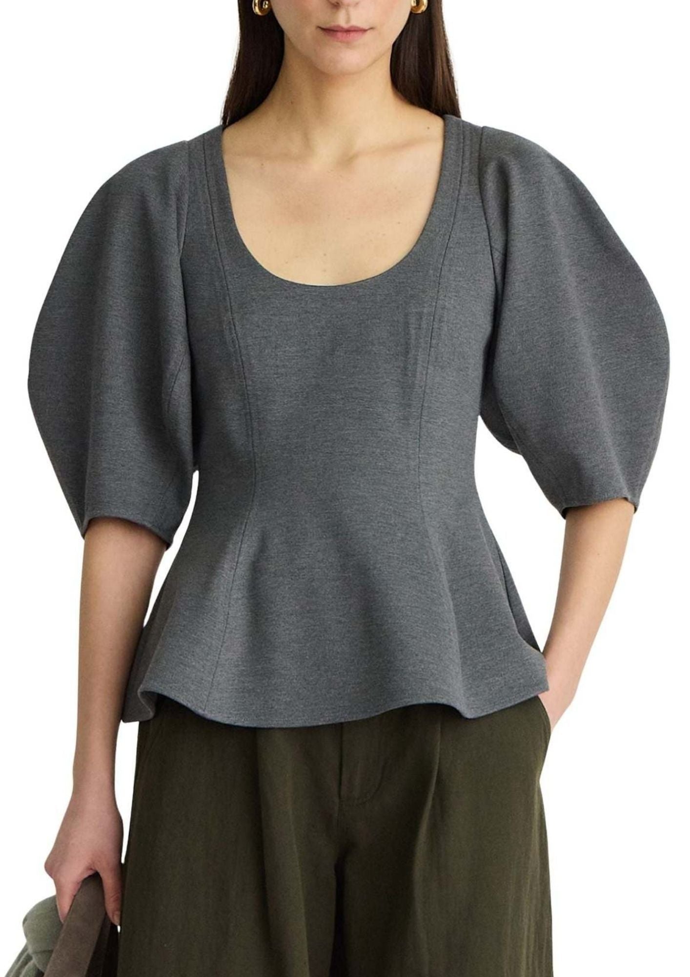APART APIECE Bebe Ponte Peplum Top - Heather Grey