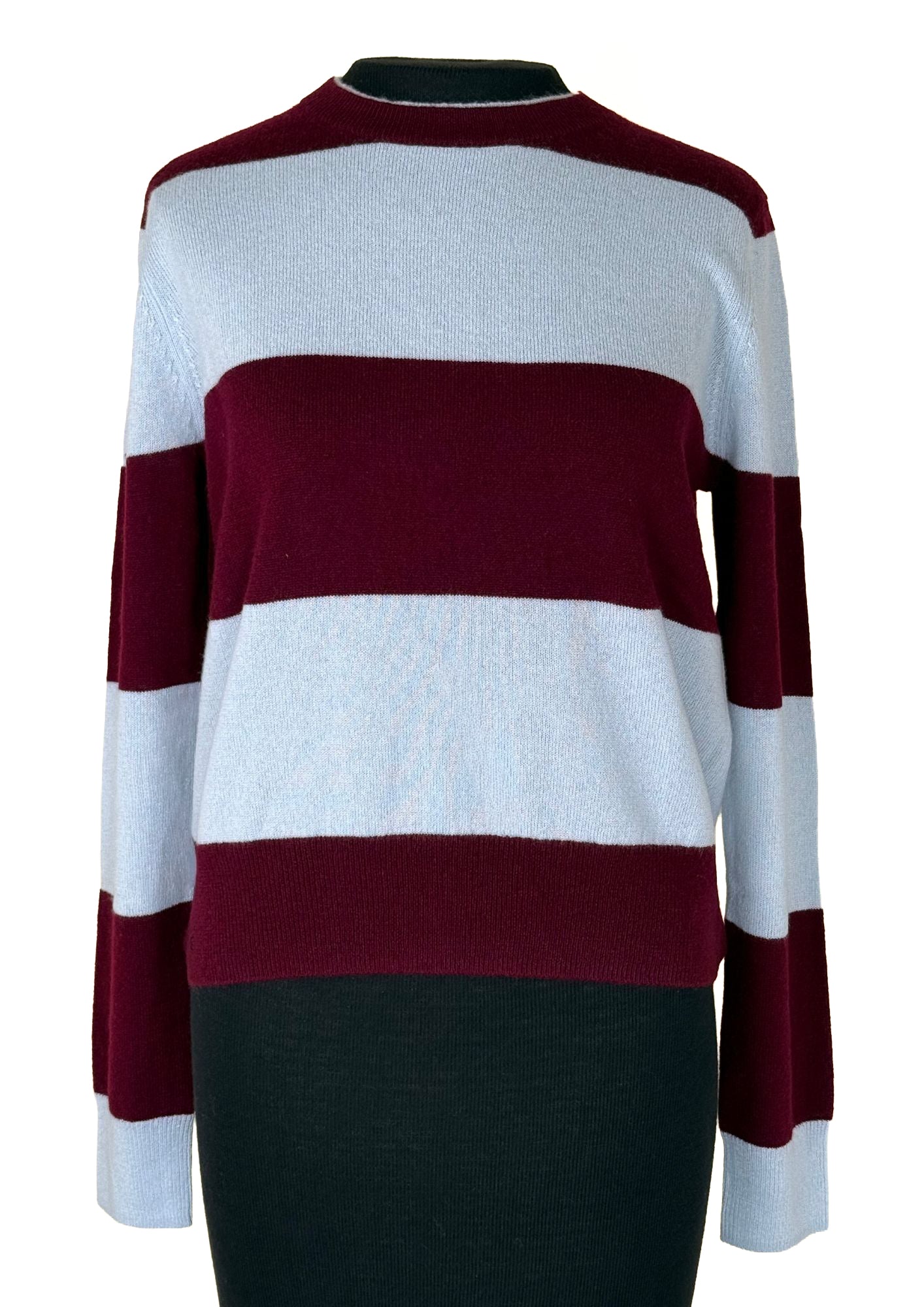 ARCHER CASHMERE Crew Rugby Stripe Sweater - Plum/Sky