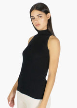 AUTUMN CASHMERE Ribbed Mock Halter Top - Black