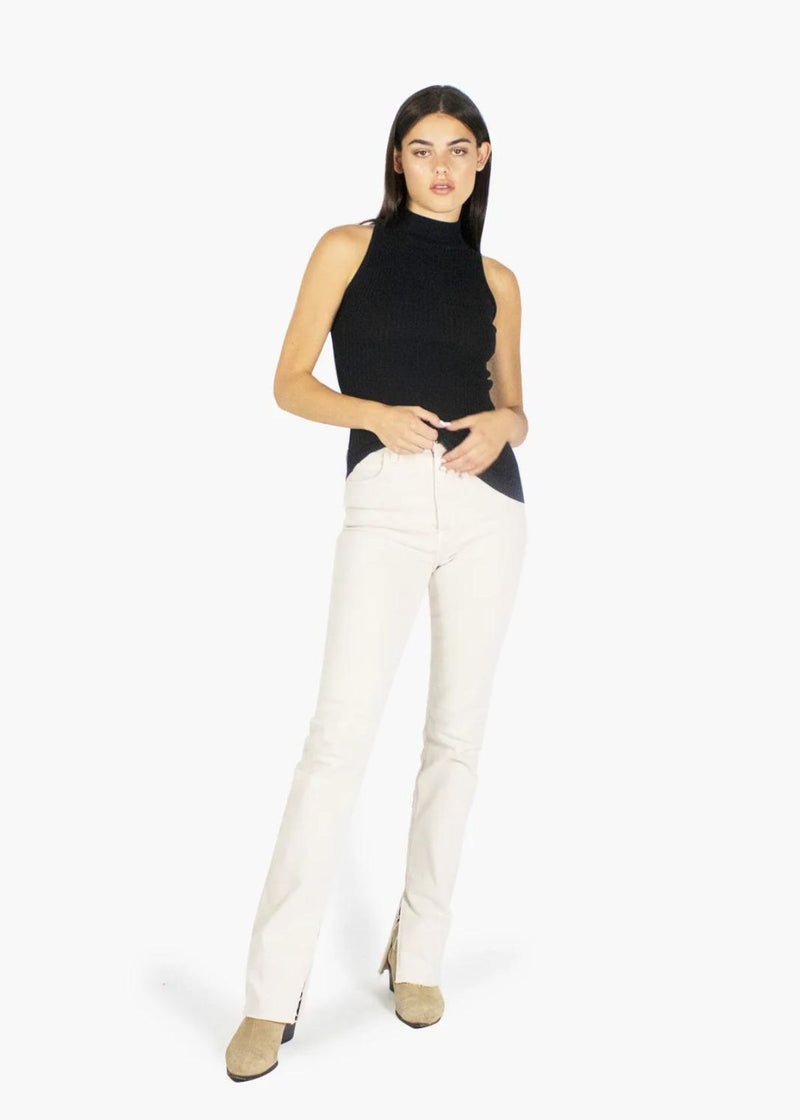 AUTUMN CASHMERE Ribbed Mock Halter Top - Black