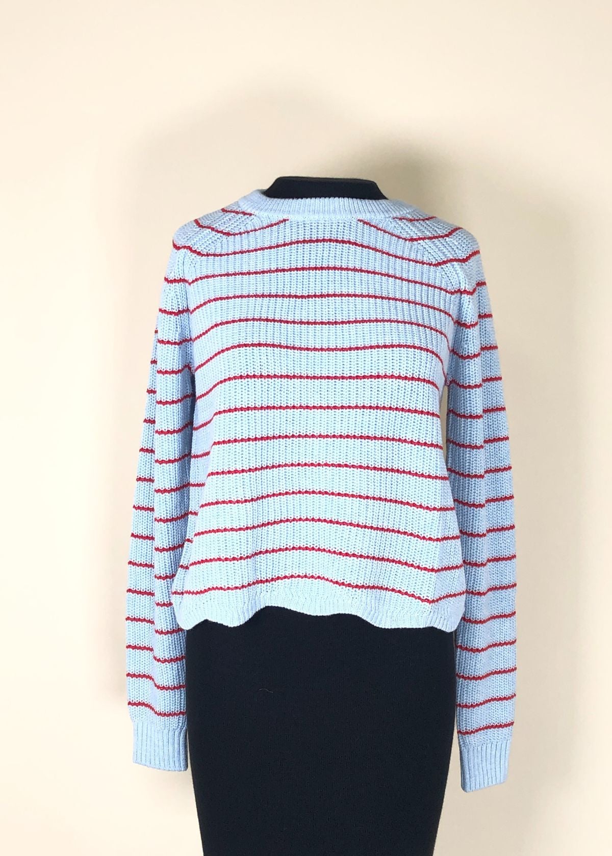 AUTUMN CASHMERE Striped Scallop Sweater - Freeze/Pimento