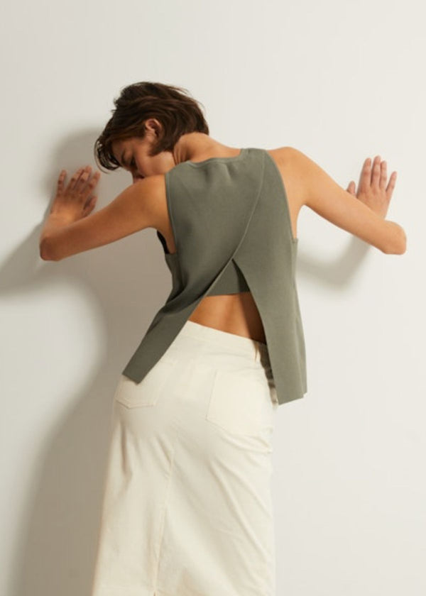 AUTUMN CASHMERE Open Back Halter Top - Dill
