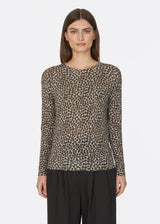 AUTUMN CASHMERE Leopard Print Distressed Sheer Crew Neck Sweater