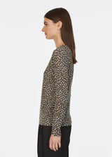 AUTUMN CASHMERE Leopard Print Distressed Sheer Crew Neck Sweater