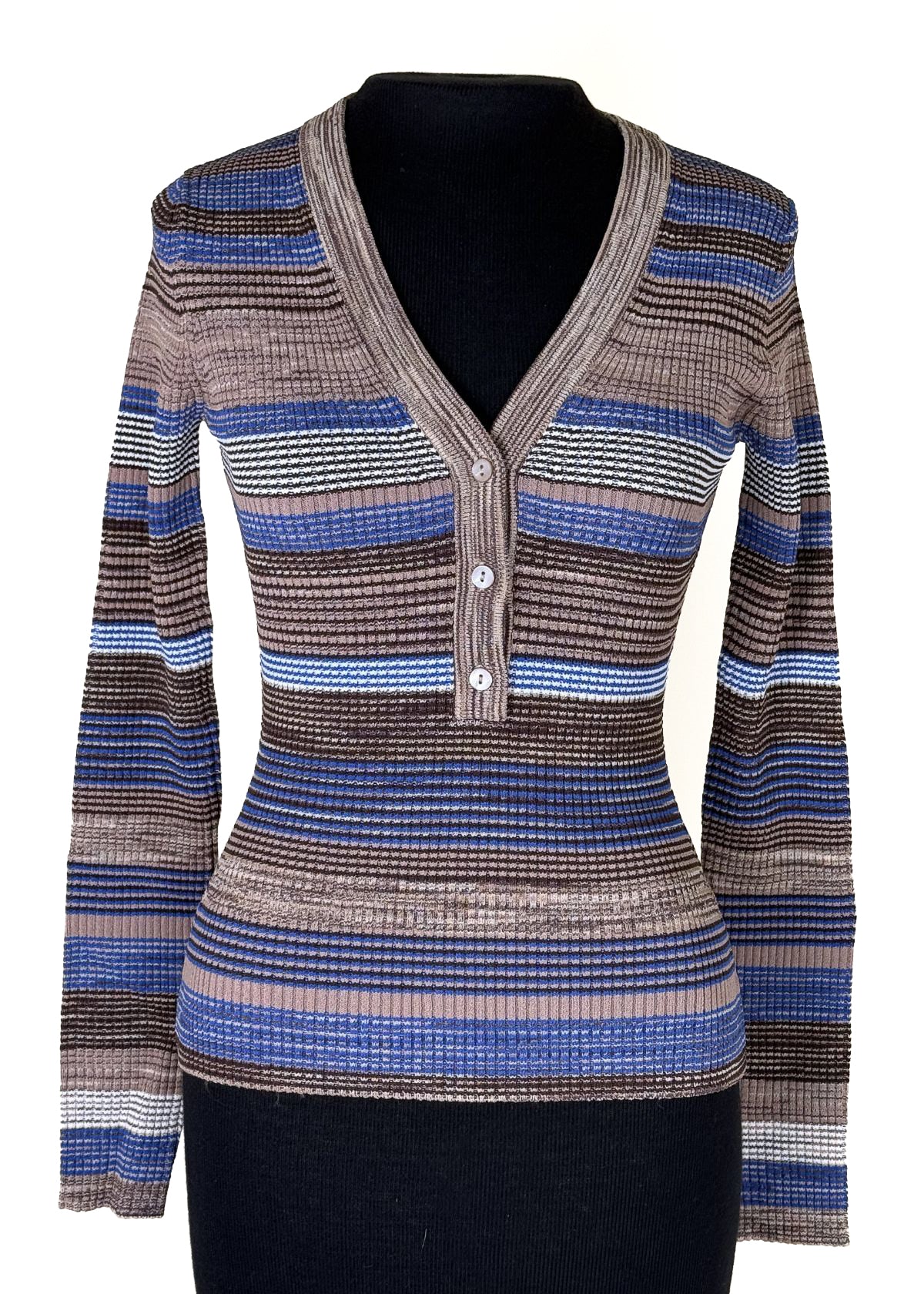 AUTUMN CASHMERE Space Dye Striped Henley - Butcher Block Multi