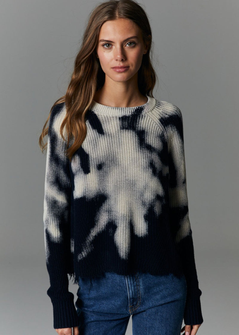 AUTUMN CASHMERE Bleached Distressed Scalloped Shaker Sweater - Navy