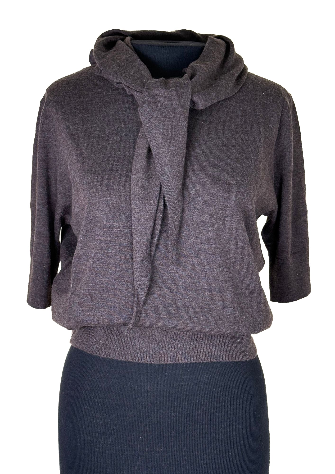 AUTUMN CASHMERE Scarf Neck Elbow Sleeve Sweater - Teak