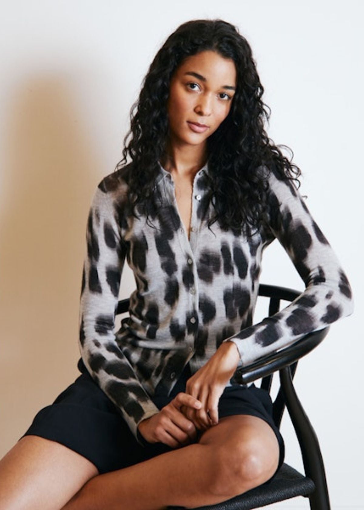 AUTUMN CASHMERE Watercolor Leopard Button Front Sweater