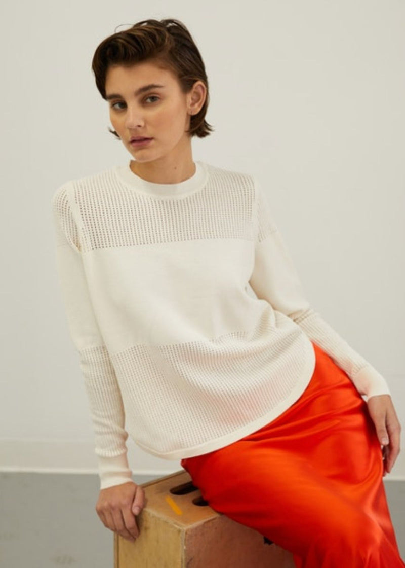 AUTUMN CASHMERE Mesh Block Shirttail Sweater - White