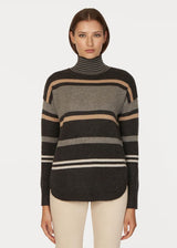 AUTUMN CASHMERE Striped Mock Sweater with Shirttail - Pepper Combo