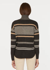 AUTUMN CASHMERE Striped Mock Sweater with Shirttail - Pepper Combo