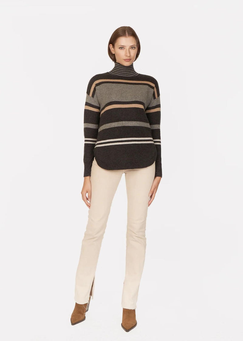 AUTUMN CASHMERE Striped Mock Sweater with Shirttail - Pepper Combo