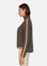 AUTUMN CASHMERE Tipped Tweed Mock Neck Sweater - Asphalt Combo