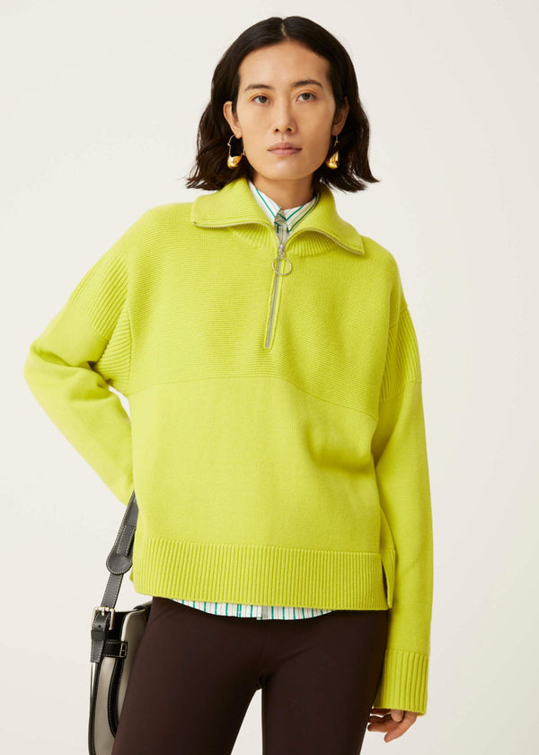 BEATRICE B. Zip Front Sweater - Lime