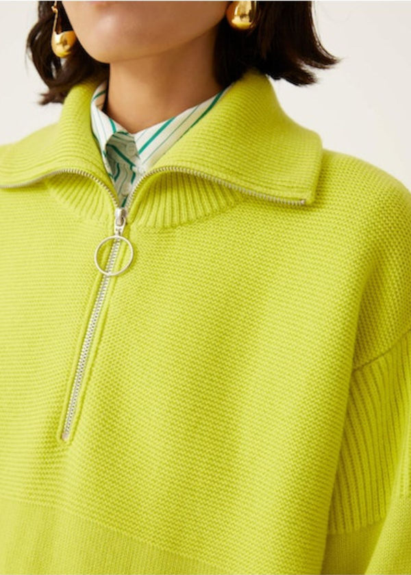 BEATRICE B. Zip Front Sweater - Lime