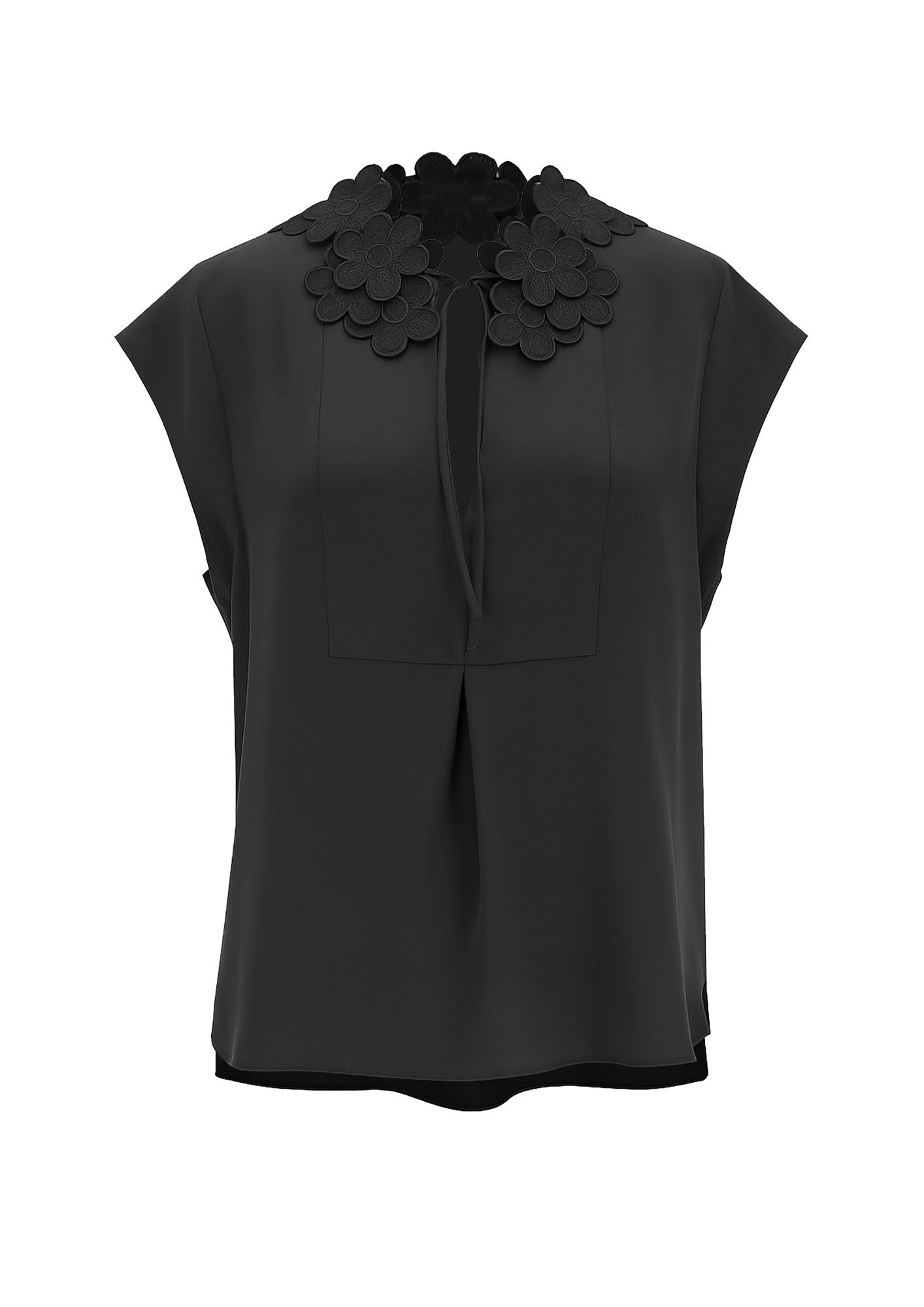 BEATRICE B. Flower Applique Top - Black