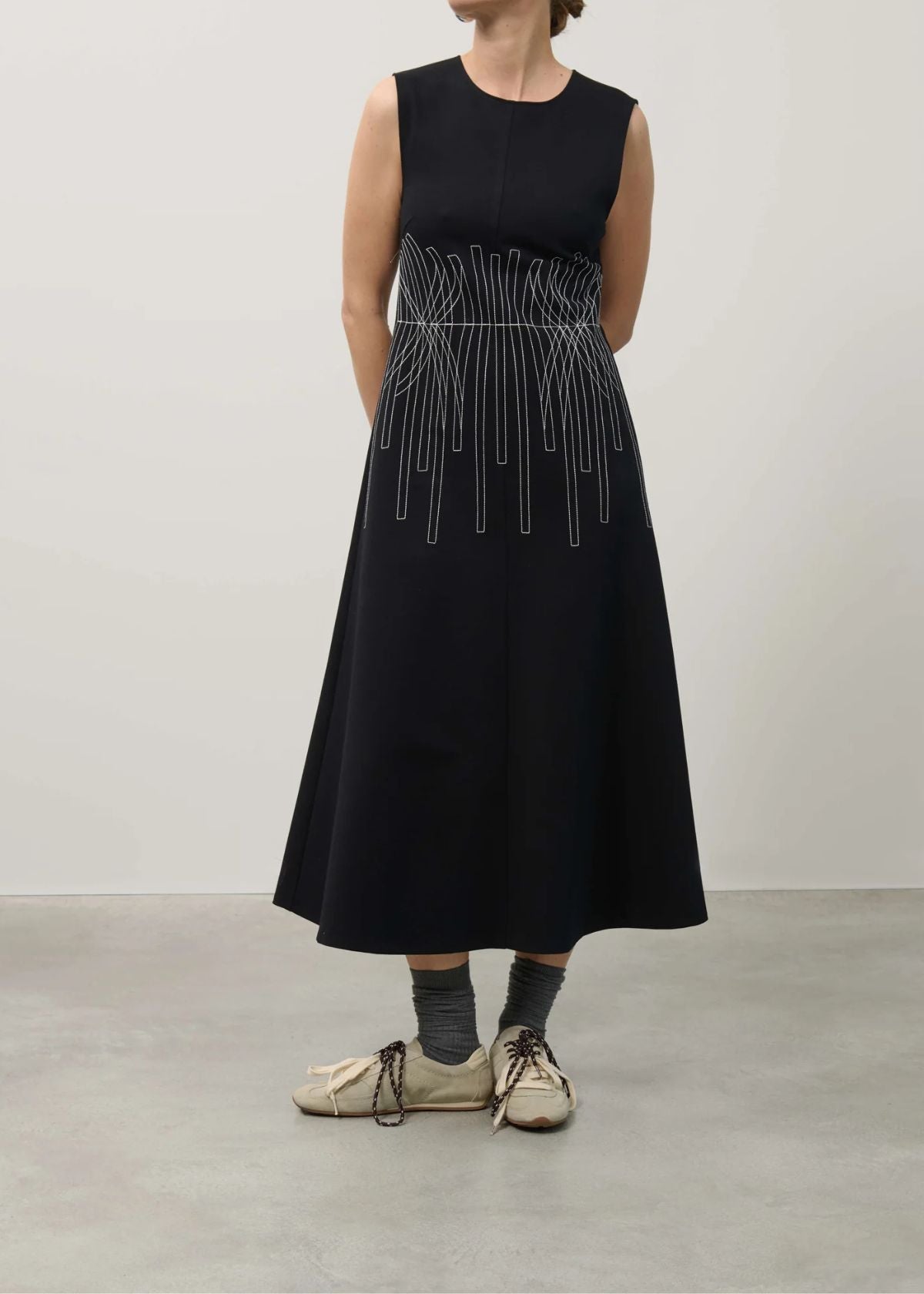 BEATRICE B. Embroidered Sleeveless Dress - Black