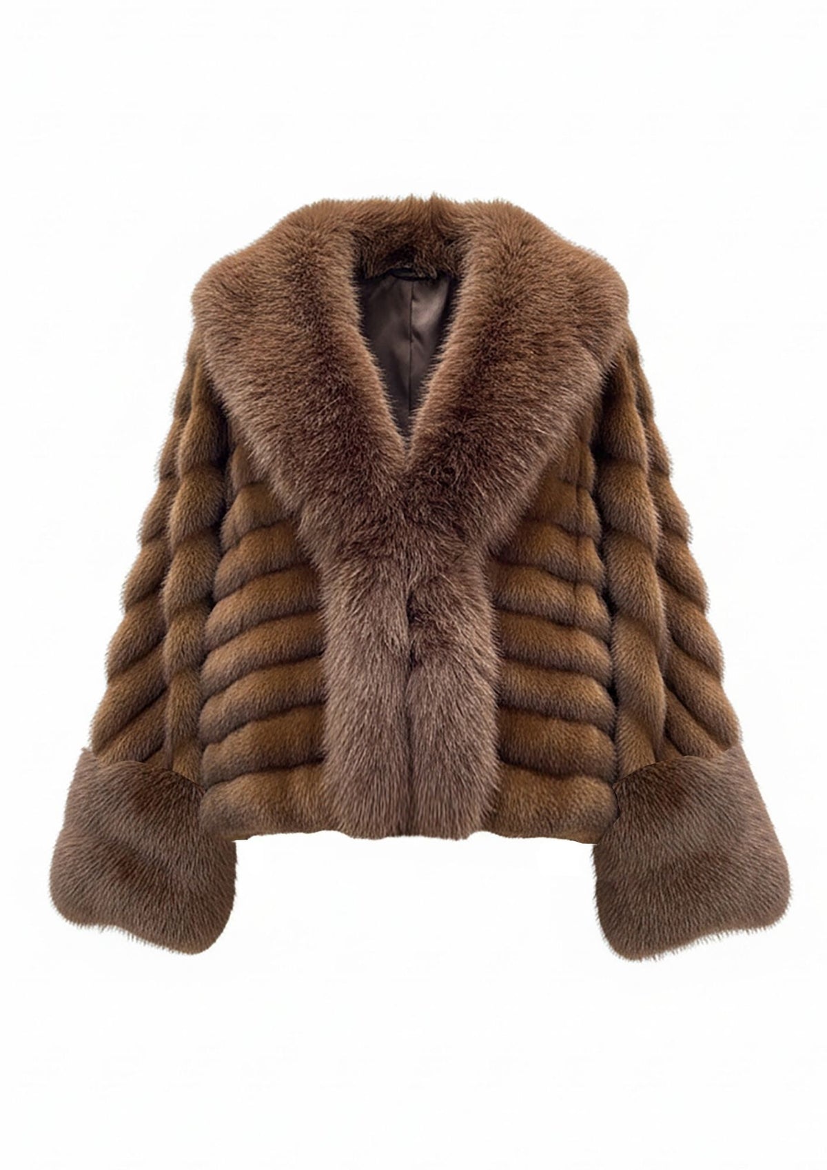BEATRICE B. Cropped Faux Fur Jacket - Brown
